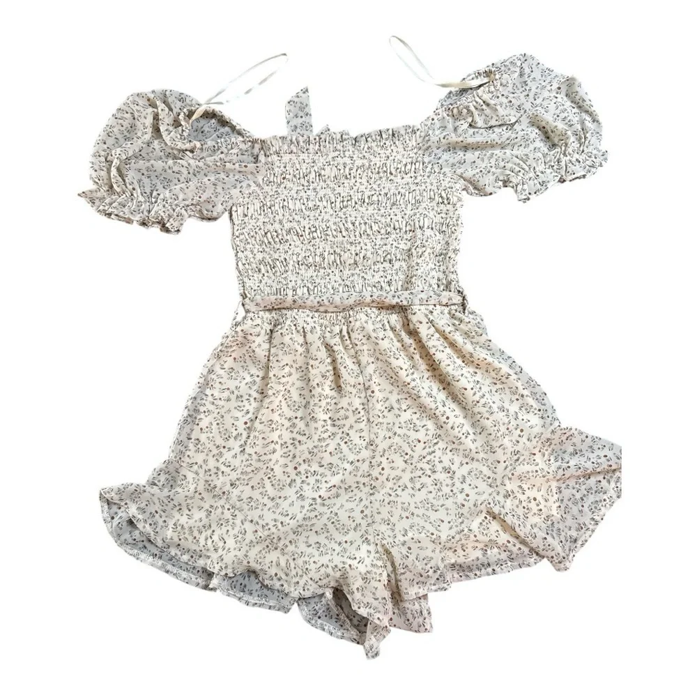 She + Sky Cream Floral jumpsuit